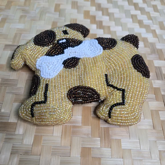 Vintage Beaded Puppy with Bone Coin Purse - Picture 5 of 7